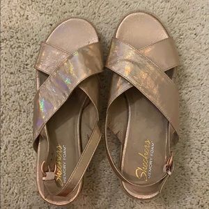 Sketchers Memory Foam Rose Gold platform sandals